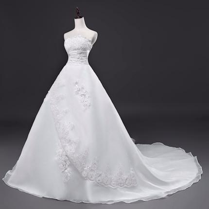 robe de mariee pas chere blanche avec traine bustier drapé broderie sequin robe mariage pas cher