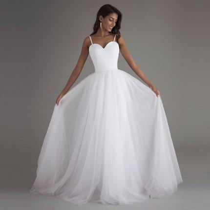 robe de mariee pas chère blanche ou ivoire bretelles spaghettis bustier coeur robe de mariée empire bas coupe droite robe de mar